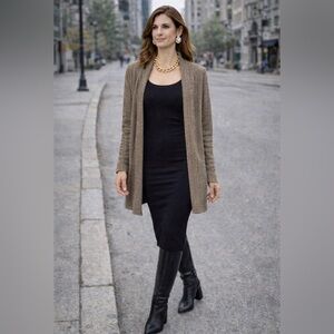 Cynthia Rowley Grey Herringbone Merino Wool Blend Cardigan Sz Large Lagenlook